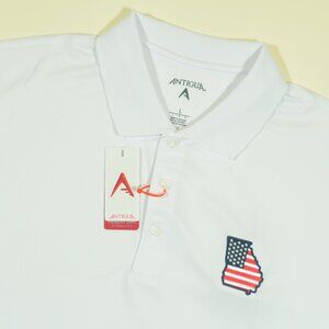 Antigua Georgia American Flag Polo Shirt Mens L White Desert Dry Golf New